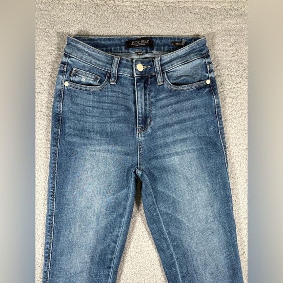 Judy Blue Jeans Womens Size 1/25 Skinny Fit High Rise Raw Cut Out Hem JB88459 - Picture 2 of 15